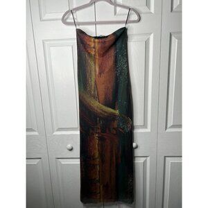 Zara Multi-Color Printed Fitted Strapless Midi Dress Women's Size Small S